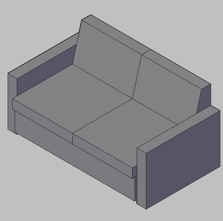 Bloque Autocad Vista de Sofa Diseño 02 Bibliot. 2D-3D en 3D
